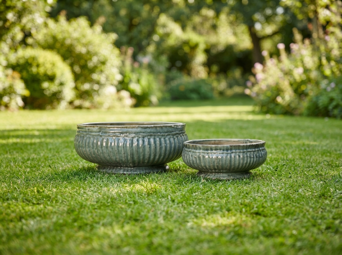 FOOTED RIBBLED BOWL WITH DRAINAGE HOLE FOOTED RIBBLED BOWL WITH DRAINAGE HOLE